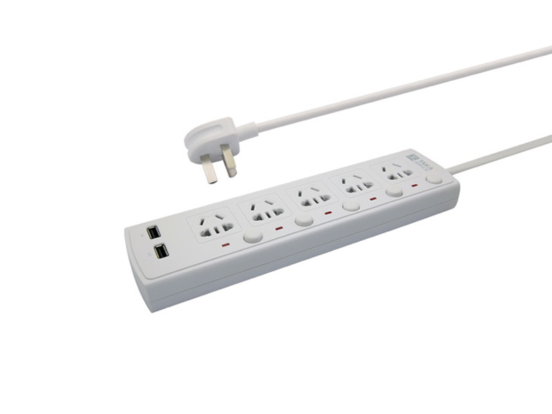 5 Ways Power Extension Socket with 2 USB Charging Ports
